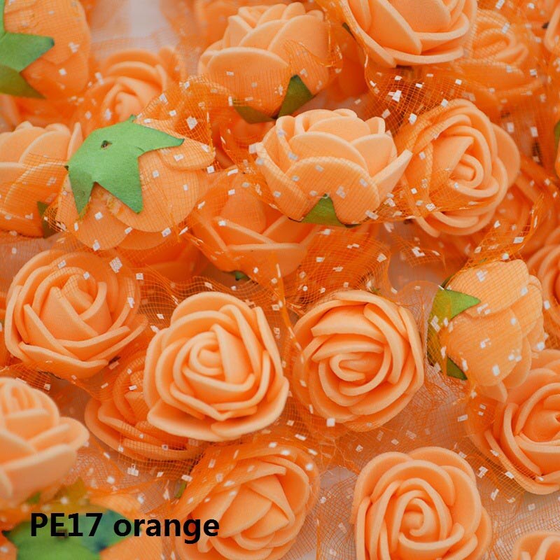 50 st 2cm mini pe skum rosor konstgjorda siden blomhuvuden handgjorda diy krans bröllop födelsedag hem inredning box tillbehör: Pe17 orange