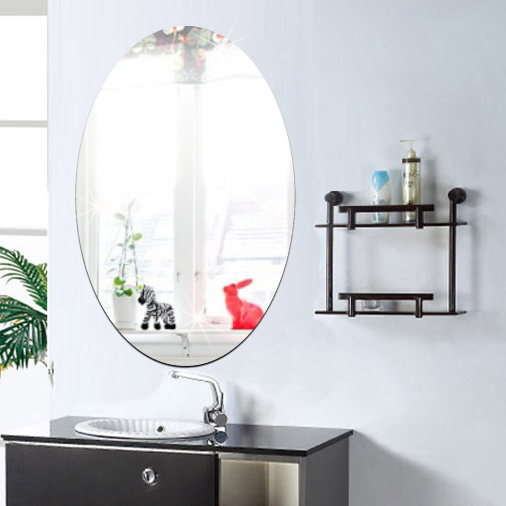 27X42cm Badkamer Zelfklevende Muursticker 3D Effect Spiegel Verwijderbare Ovale Spiegel Sticker Voor Home Decoratie