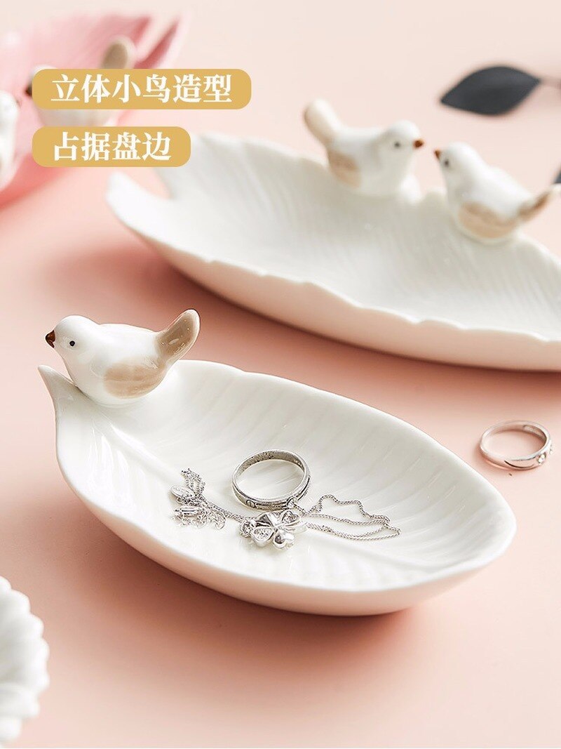 Bandeja de cerámica para decoración de joyas, bandeja de almacenamiento de joyas, soporte de exhibición de Joyas, decoración de joyería de Pájaro lindo, bandeja de aperitivos