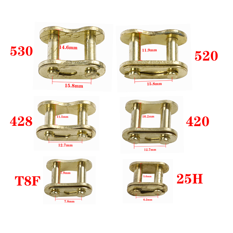 1 Uds. Eslabón de cadena primario/dorado 530/520/420/428/T8F/25H hebilla de bloqueo de cadena para 49CC Mini Moto Dirt Bike motocicleta ATV Scooter