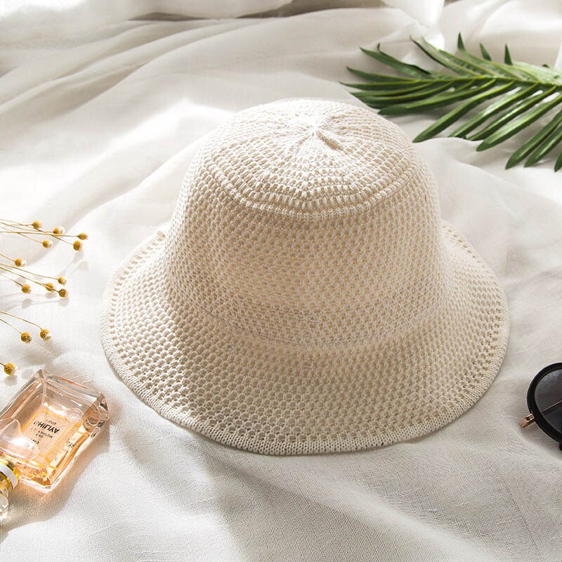 Solhatte til kvinder sommer strandsolhat blød bøttehat panama chapeau femme udendørs kasket: Beige