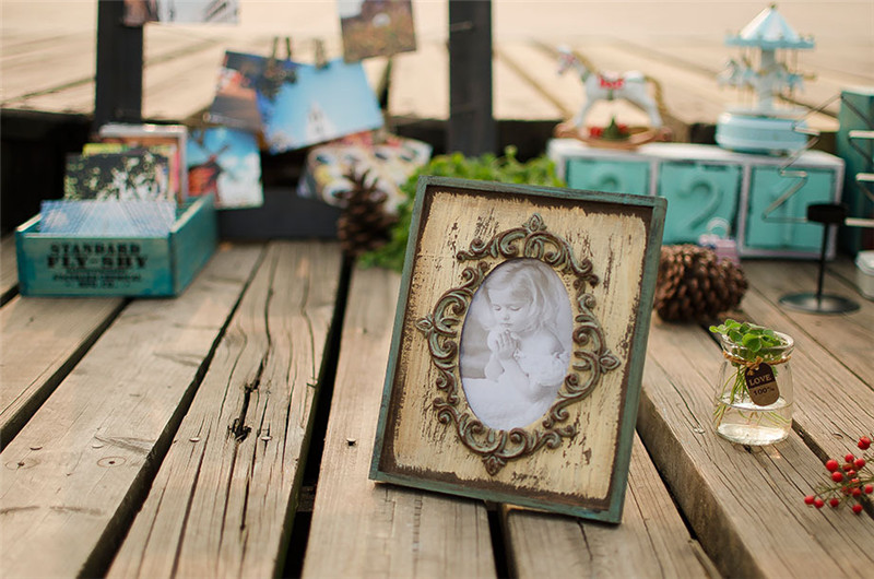 Vintage Photo Frame Home Decor Wooden Wedding Desktop Wall Picture Frame Birthday: Yellow