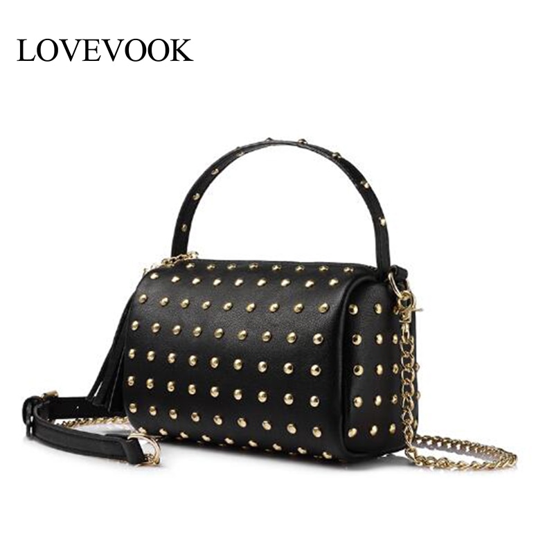 LOVEVOOK kette schulter tasche für frauen kleine handtasche geldbörse mit nieten weiblichen quaste umhängetaschen mini kupplung Gold/ schwarz