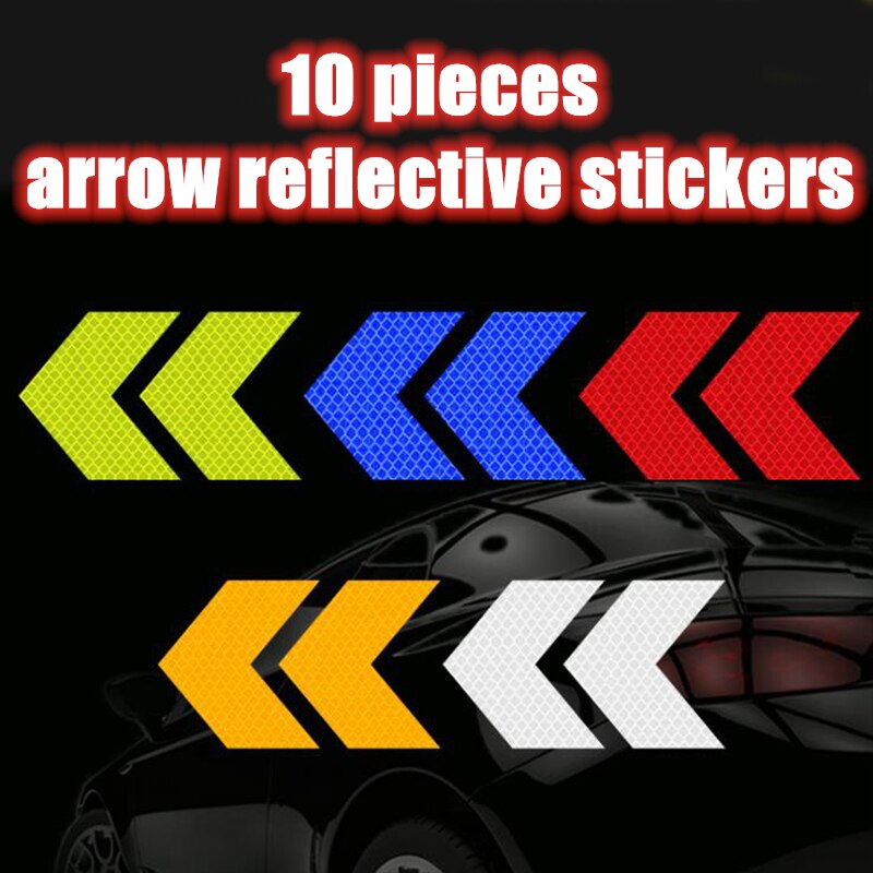 Calcomanías de advertencia con pegatina reflectante para coche, patrón de flechas, barra de autorastreo para motocicleta, calcomanía luminosa, de seguridad para tráfico, 10 Uds.