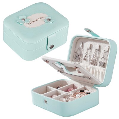 Guanya, novedad, Mini pendientes de tuerca, caja de joyería, organizador de maquillaje útil con cremallera, viaje, estuche de exposición portátil, para mujer: Blue 050