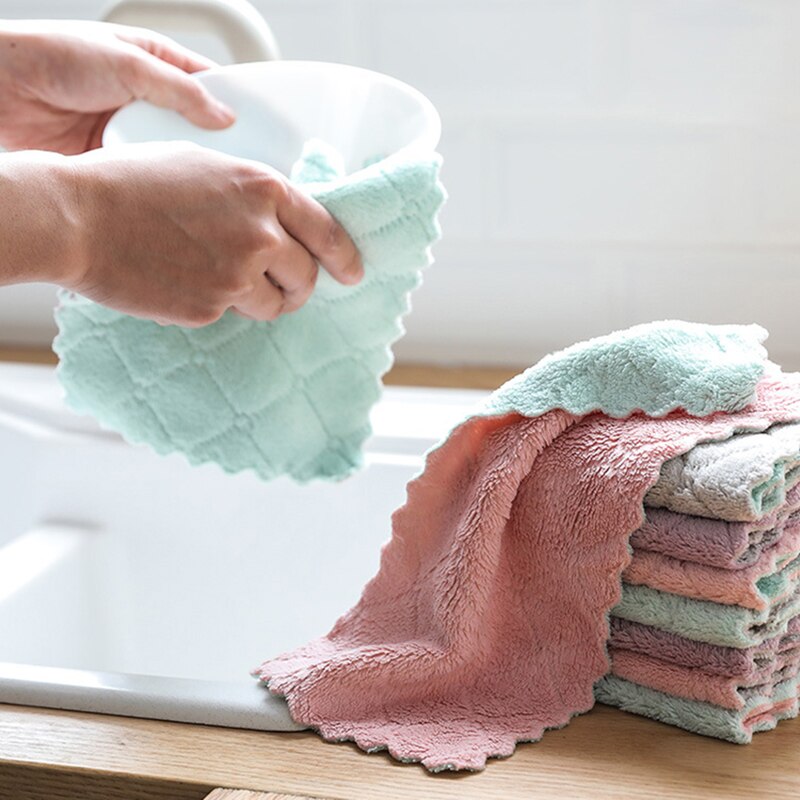 Husholdning blødt fortykkende fadehåndklæde dobbeltsidet mikrofiber rengøringsklud superabsorberende køkken skål vask vaskeklud klud