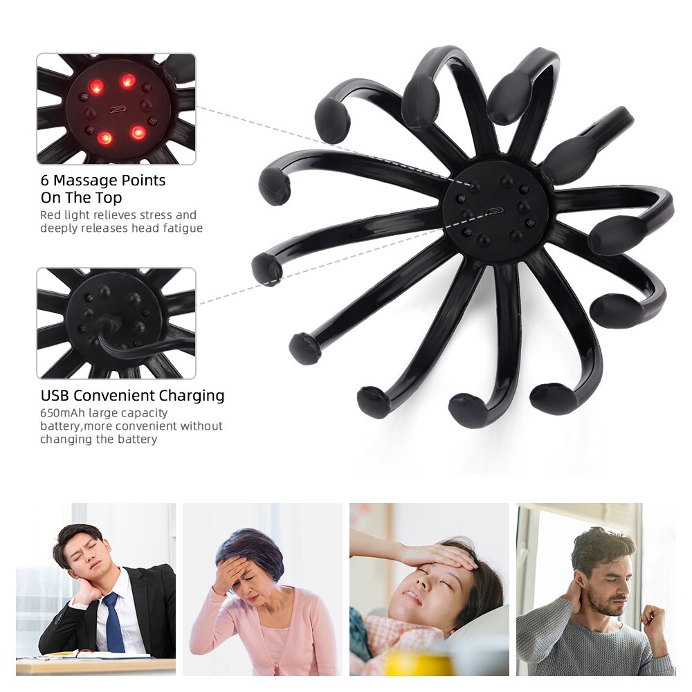 Electric Octopus Head Scalp Massager Relaxation Pain Relief Massager for Head Body Muscle Tension Anti-stress Massage Instrument