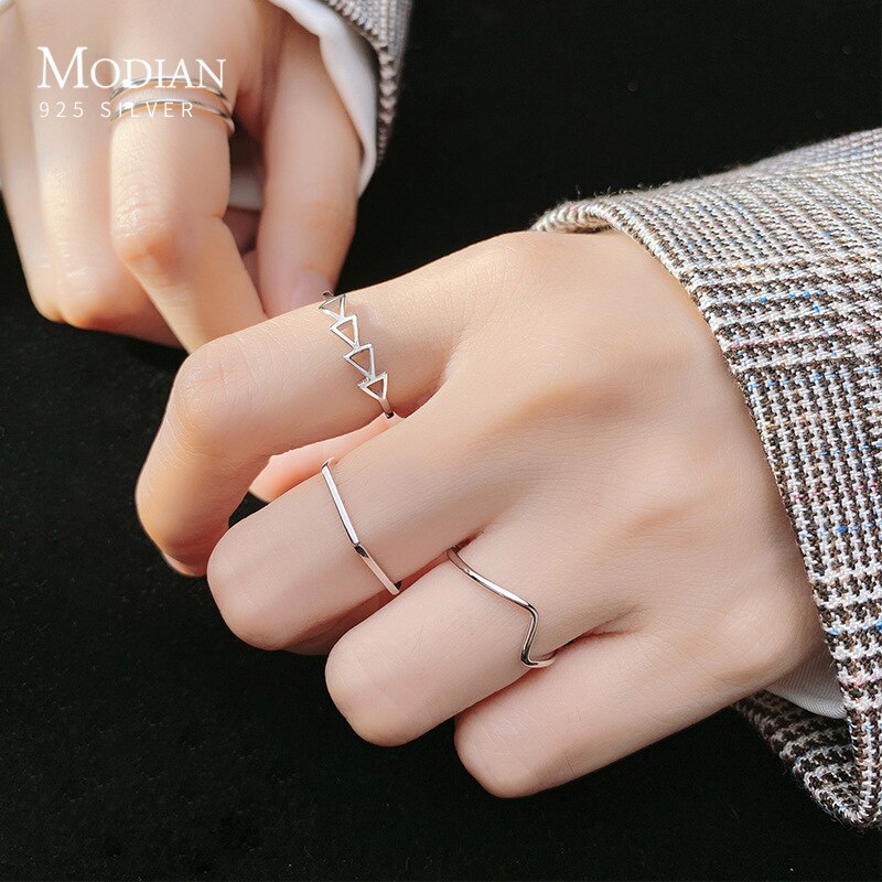 Modian Eenvoudige Stapelbaar Opening Vinger Ring Voor Vrouwen 925 Sterling Zilveren Tiny Geometrische Ring Korea Stijl Fijne Sieraden