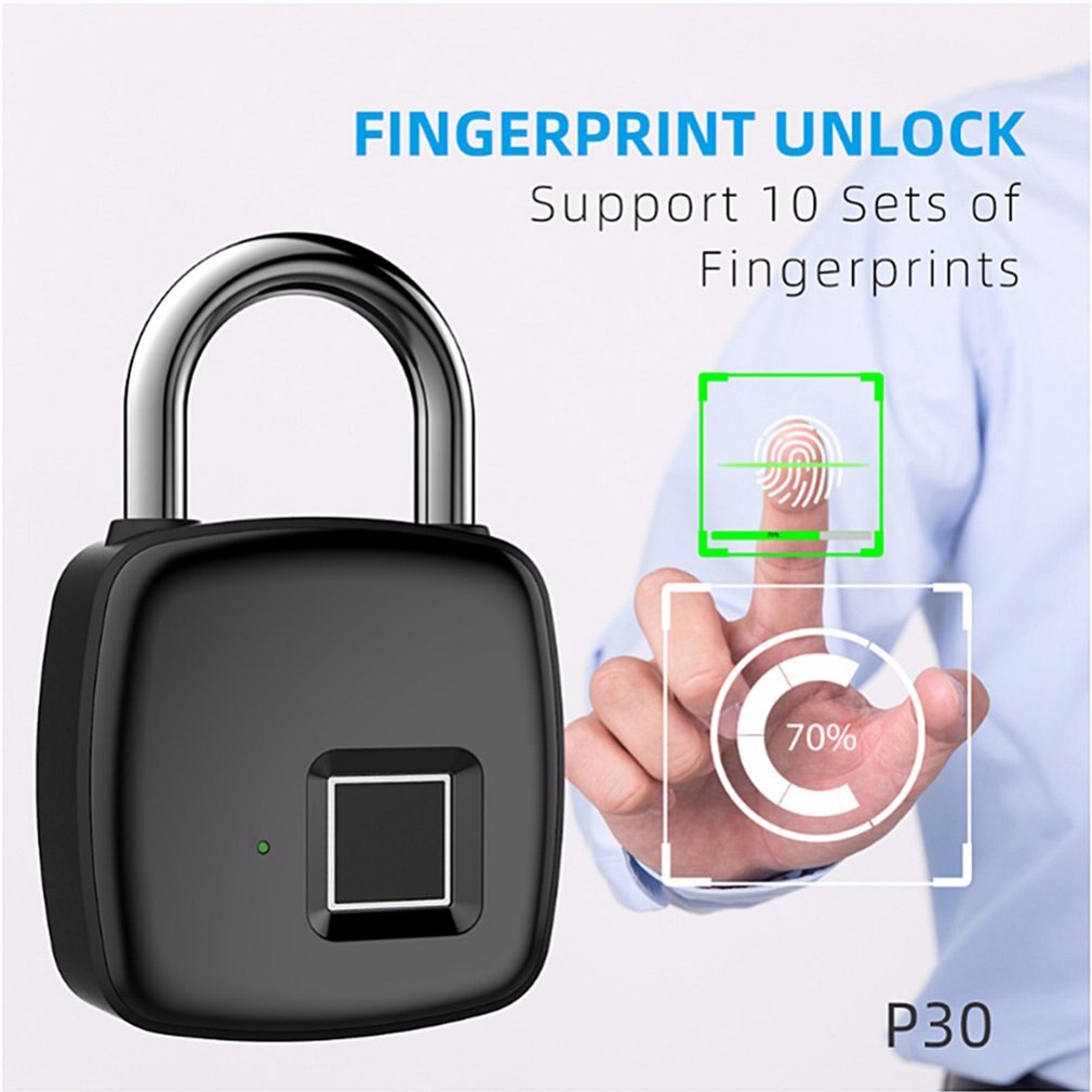 P30 Pure Vingerafdruk Unlock Smart Vingerafdruk Deurslot Veilig Hangslot Usb Opladen Waterdicht Keyless Anti-Diefstal Slot