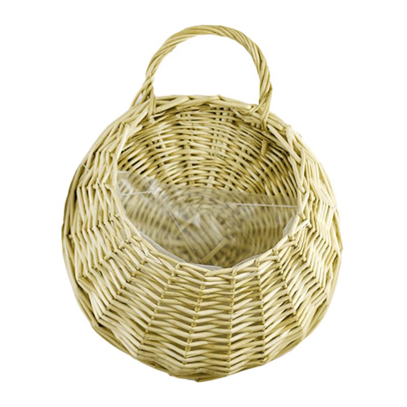 Willow Retro Straw Flower Pot Wicker Rattan Wall Hanging Flowerpot Home Garden Decoration Flower Basket Container Dropping: beige