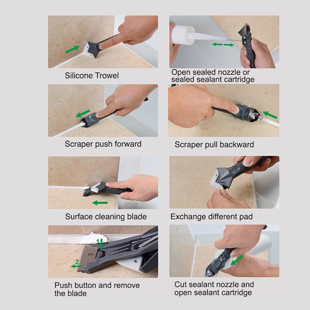 Multifunction Sealant Remover Scraper Caulking Grout Kit Tile Gap Refill Spatula Finisher Silicone Sealant Nozzle Set