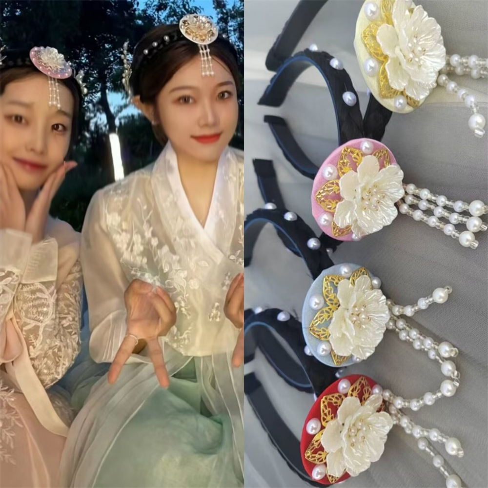 1pcs Korean Version Tassel Flower Hairband Traditional Classical Ethnic Style Headdress Hanbok Accessories Women Girl