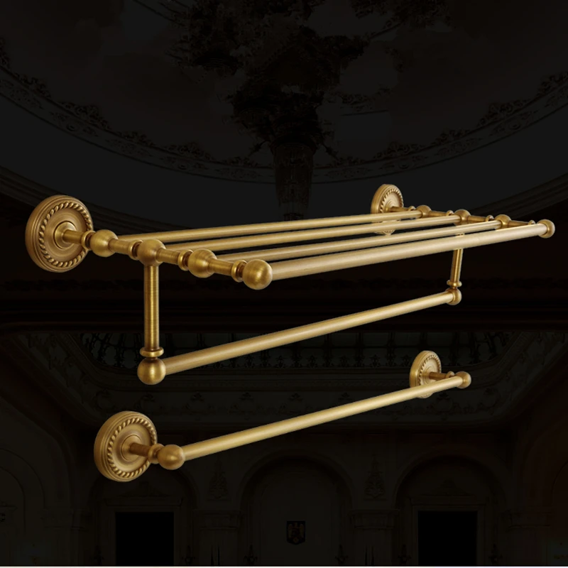 Brass Bathroom Accessories Antique Bath Towel Set Towel Ring Carved Toilet Paper Holder Towel Bar Bathroom Hardware Set