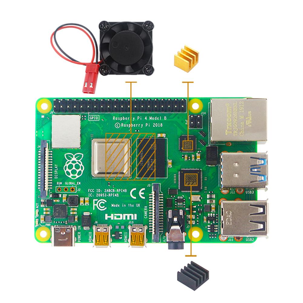 For Raspberry Pi 4 Model B Universal Fan Cooler Module Square Cooling Fan with Heatsink Cooler Kit Copper Aluminum Cooling Pad