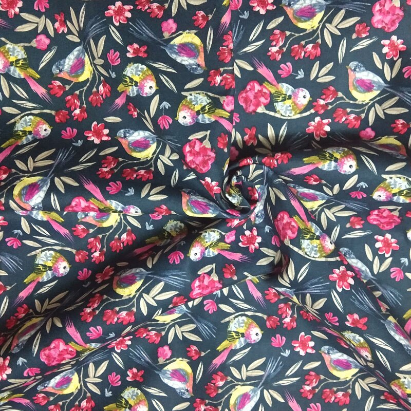 Livlig glad fågel med blommor tryckt bomullstyg gör-det-själv sy kläder tissue telas patchwork