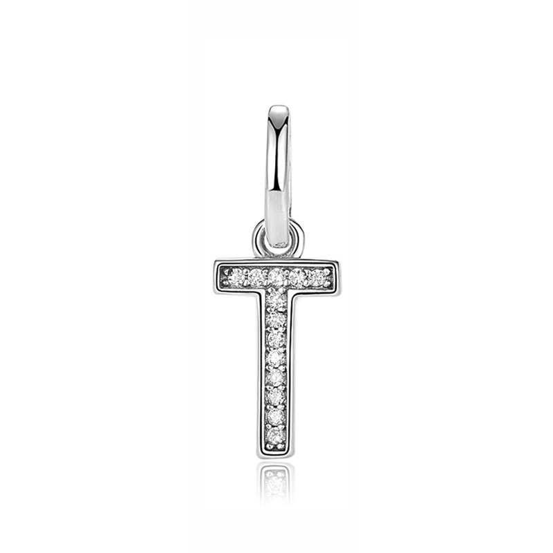 Original 100% de Plata de Ley 925 del encanto del grano de A-Z cartas colgante encantos alfabeto pulseras de las mujeres la fabricación de la joyería DIY: T