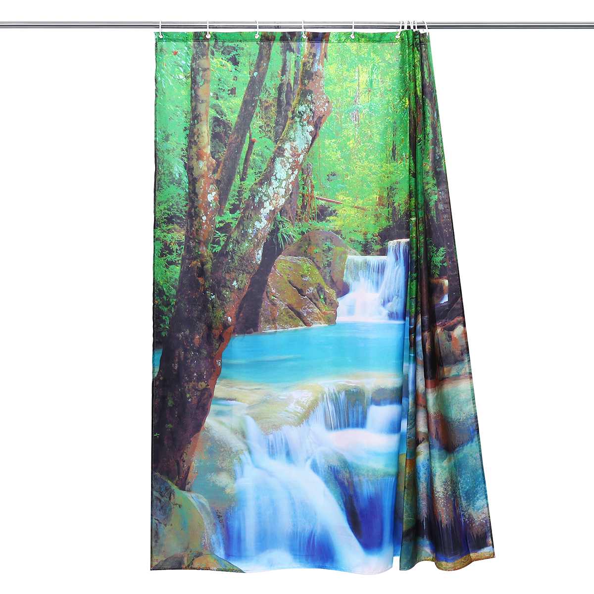 3D Waterval Landschap Waterdicht Douchegordijn Badkamer Landschap Bomen Bloem Badmat Set Voetstuk Tapijt Deksel Wc Cover