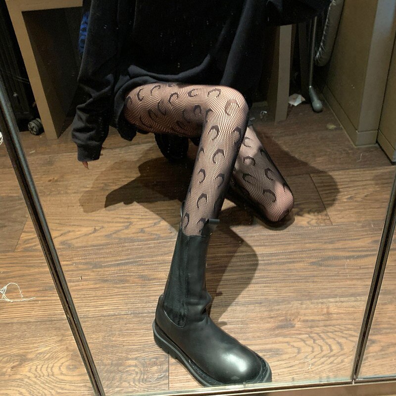 Sexy Hollow Fishnet Stockings Moon Printing Summer Nylon Women Pantyhose White Black Seamless Lady Tights Hosiery