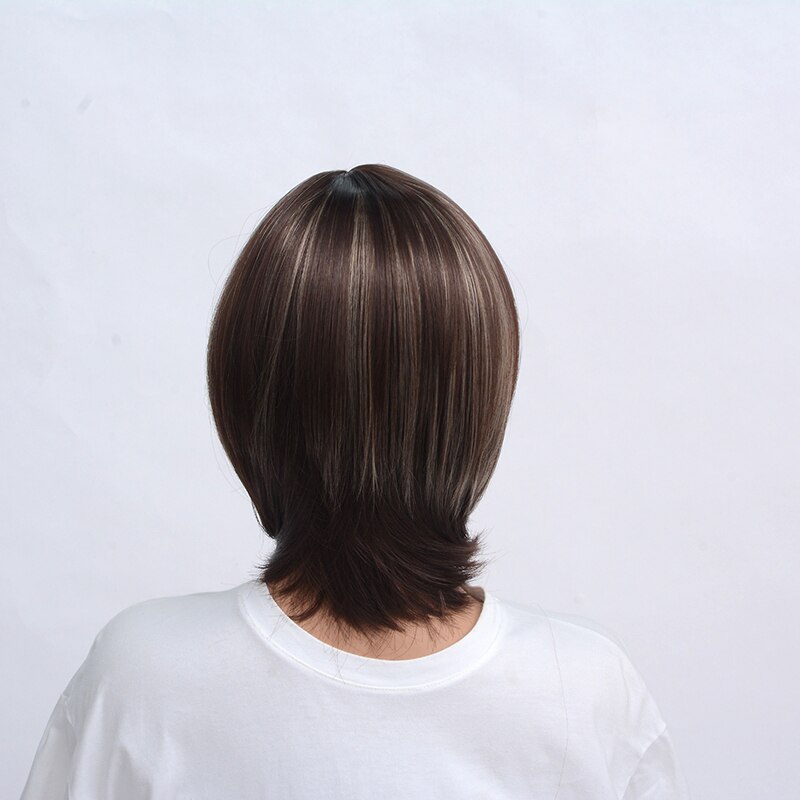 WHIMSICAL W Synthetic Straight Bangs Style Pixie Cut 14inch Wig Brown Mixed Short Natural Full Wigs for Black Women