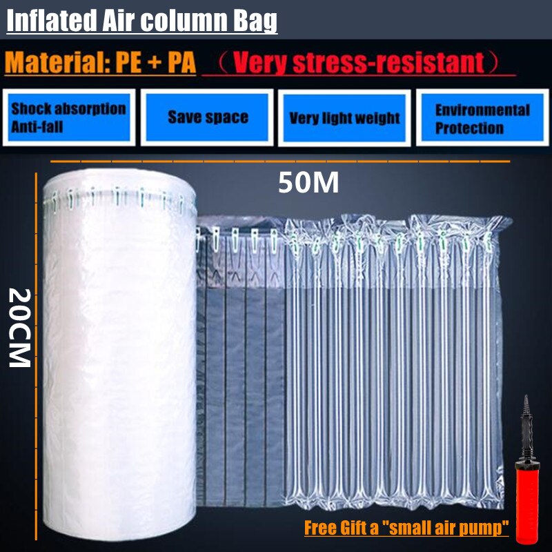 50MX20CM Inflatable Air Buffer PE Packaging Bump Filling Air Column Protect Bubble Bag Anti-Pressure Shock Express Mail Pocket: Default Title