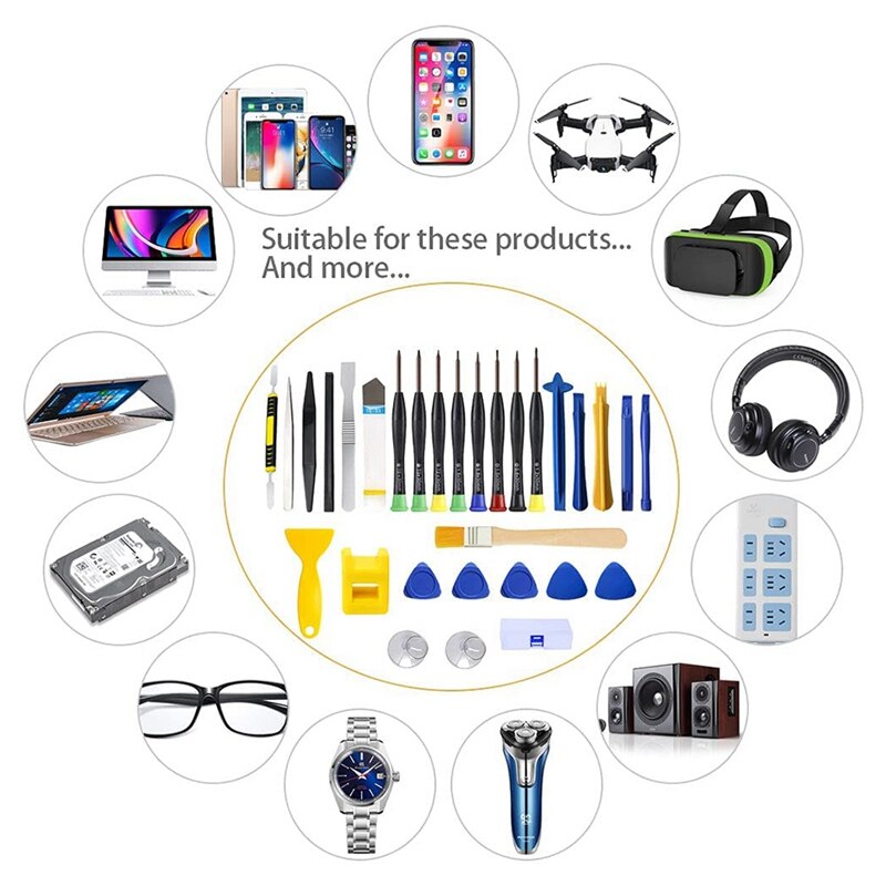 30Pcs Phone Repair Tool Kit Removal Repair Opening Tool Kit With Repair Screwdrivers Set And Opening Pry Tools