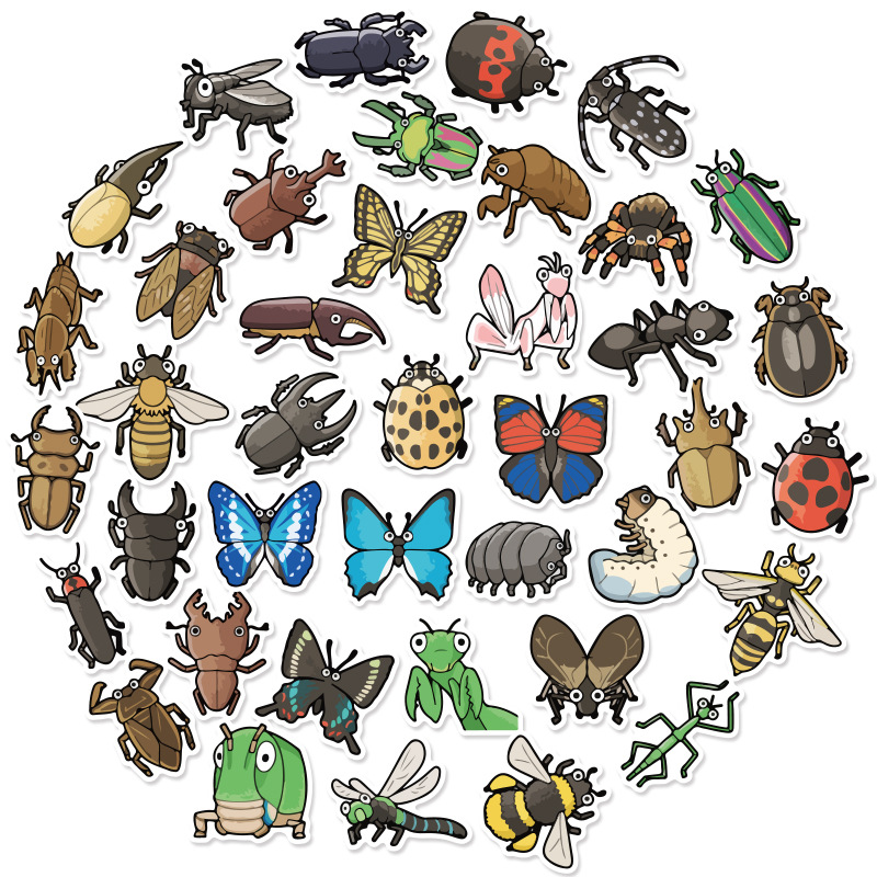 Autocollants pour téléphones portables, boîte de voyage, voiture, fruits, légumes, animaux, dessin animé mignon, DIY bricolage, paquet d'autocollants créatifs, décoration de la maison: Insect Secret-40pcs