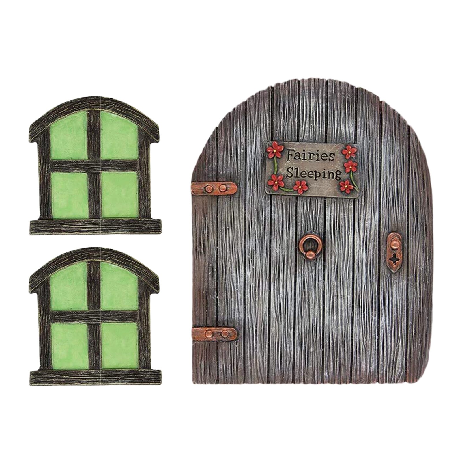 Miniature Fairy Garden Door Windows DIY Garden Sculpture Tree Decoration Craft House Door Glow In The Dark: B