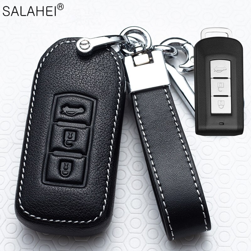 Mode Lederen Auto Key Case Cover Voor Mitsubishi Outlander Lancer 10 Pajero Lancer Ex Sport L200 Asx Rvr Smart Remote protector: B-black