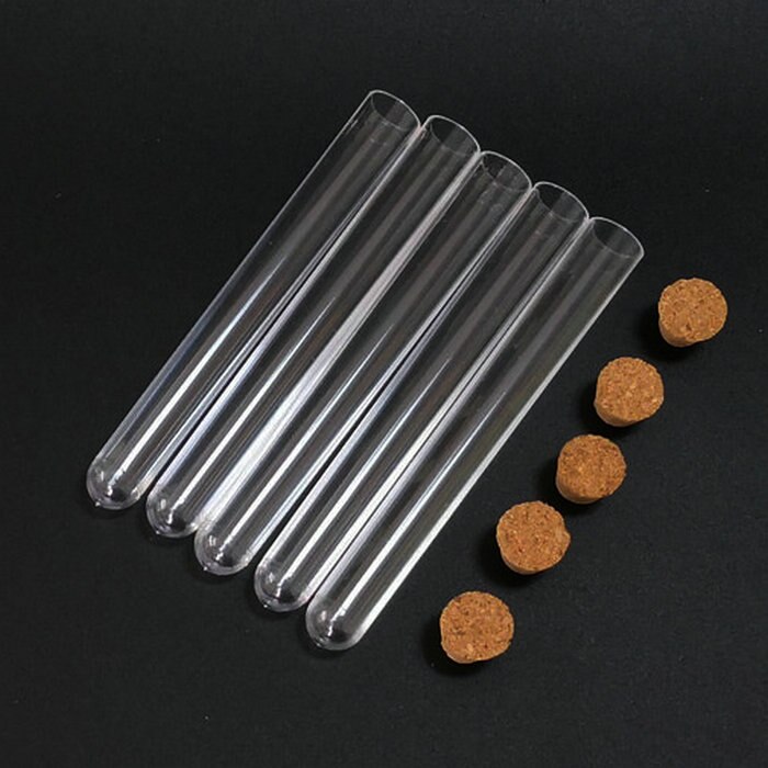 20pcs/lot 12x100mm clear plastic test tube with cork PC Package Tube round bottom, various sizes for choice
