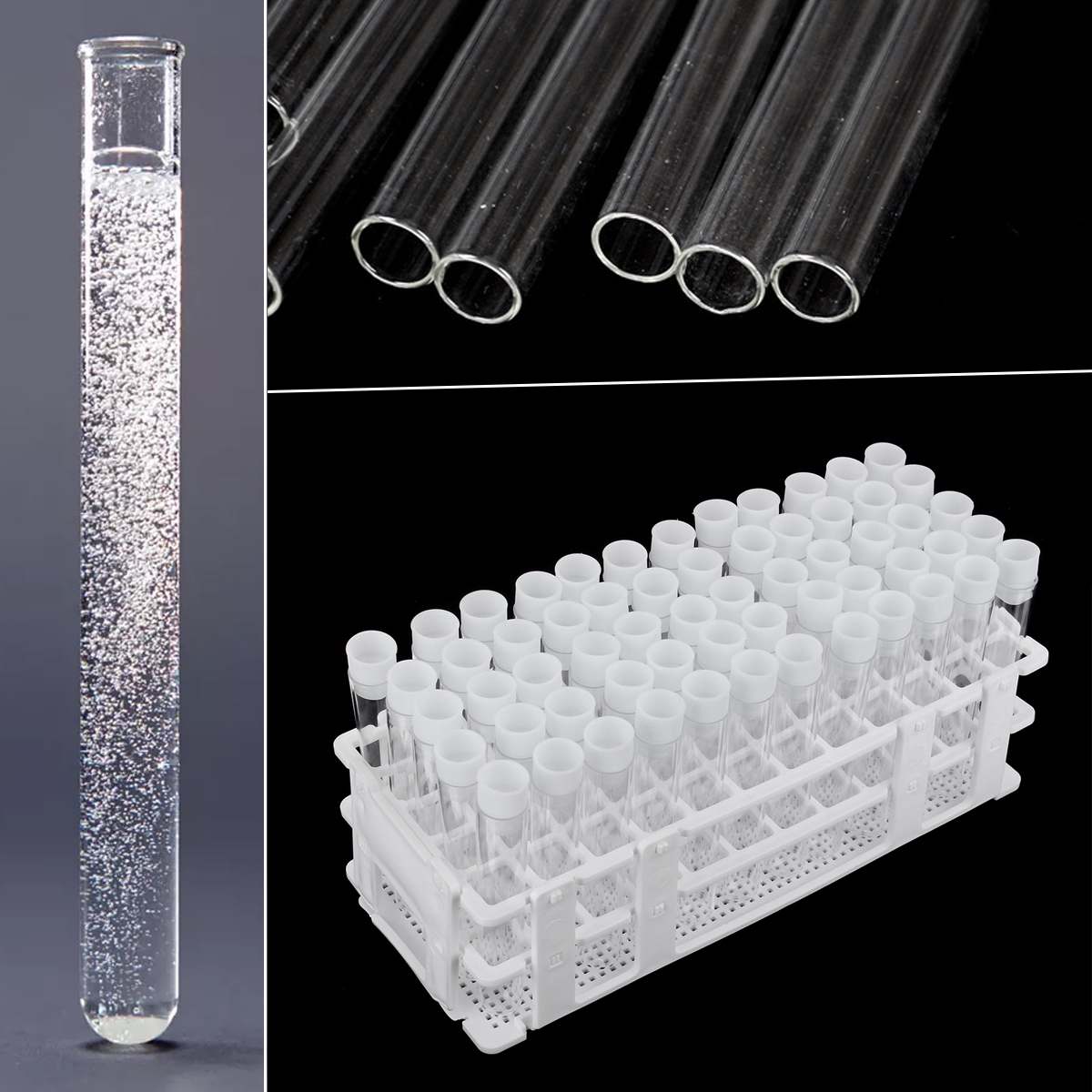 60Pcs/Pack Transparent Laboratory Plastic Test Tubes Vials With Caps Test Tube Rack Stand Clear Like Glass School Lab Supplies