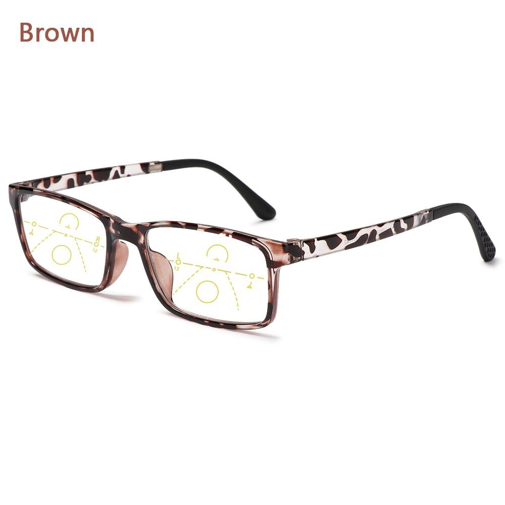 1Pc Progressive Reading Glasses Multifocal Bifocal Men Women Anti Blue Light Anti-fatigue Magnifying Presbyopic EyeGlasses: +400 / brown