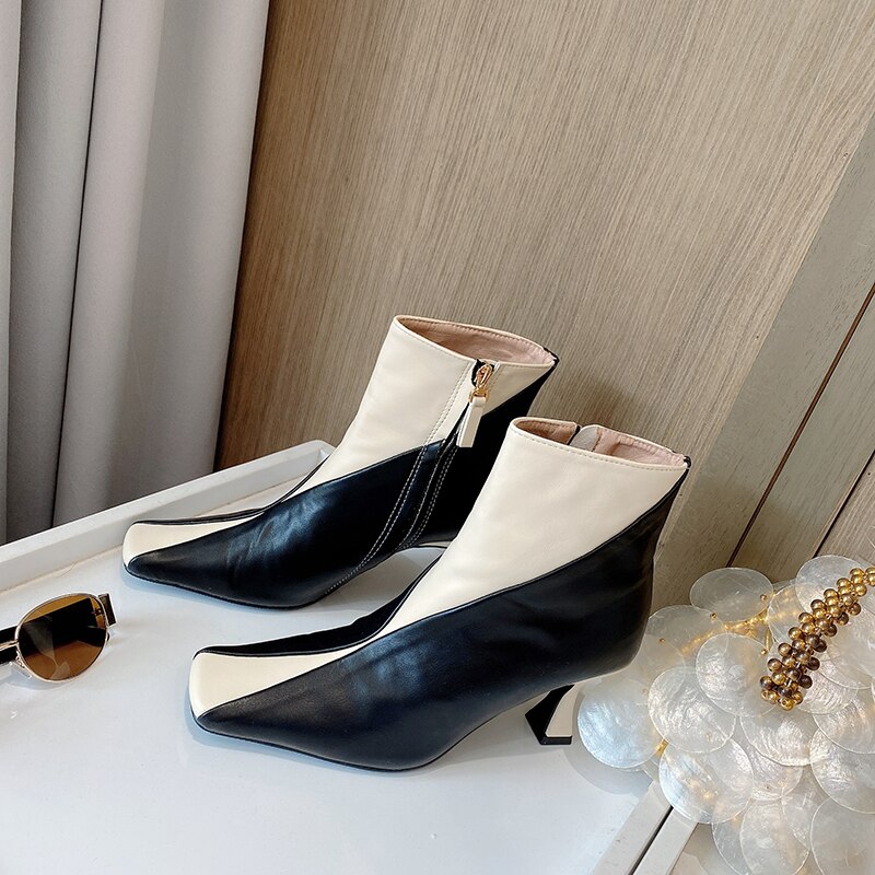 Gemengde kleuren dames enkellaarsjes vierkante neus dunne hoge hakken elegante dames herfst winter pumps zijrits schoenen vrouw