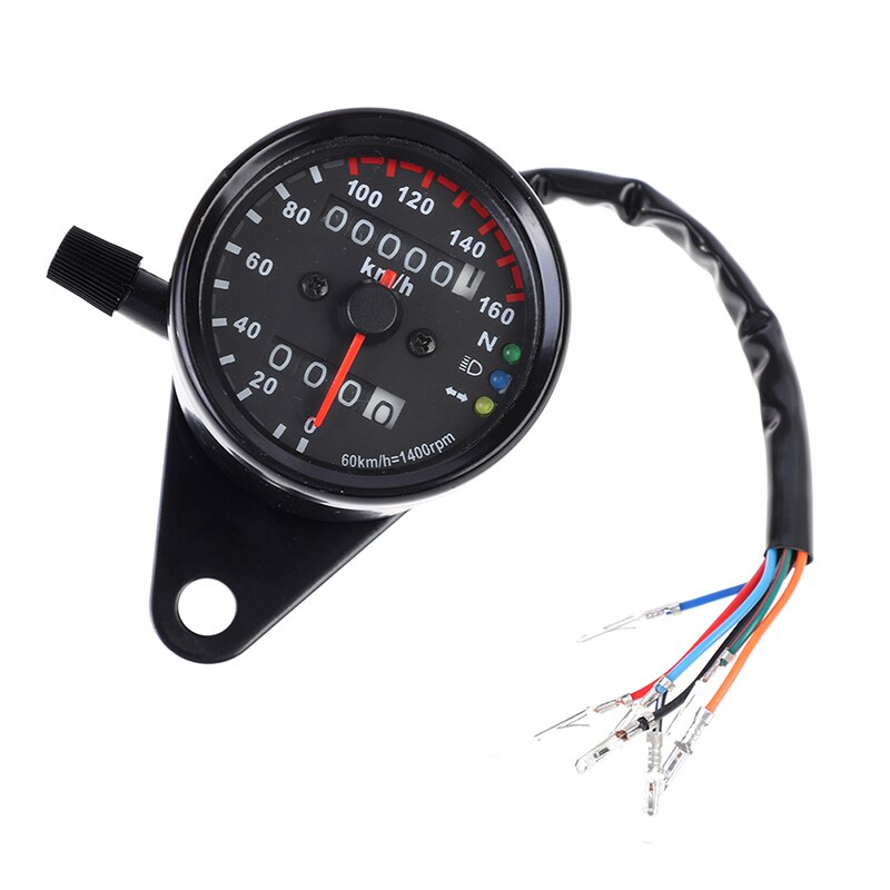 Universele Zwarte Motorfiets Dual Snelheidsmeter Kilometerteller 12V Moto Met Led Indicator