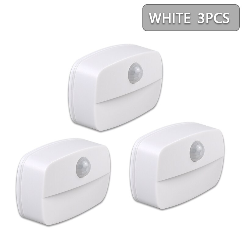 5pcs Wireless PIR Motion Auto Sensor LED Night Lights Hallway Closet Stair Room Lamps: white 3pcs