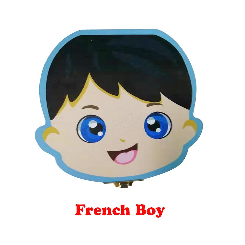 Wooden Baby Tooth Box English Milk Teeth Umbilical Organizer Storage Boys Girls Souvenir Case Baby: French Boy