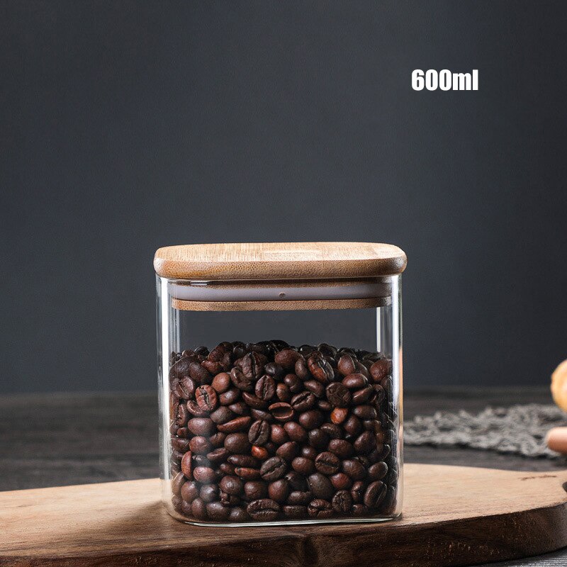 Factory Square Transparent Glass Sealed Storage Tank Seasoning Storage Bottles Milk Powder Candy Coffee Bean Jars: 600ml