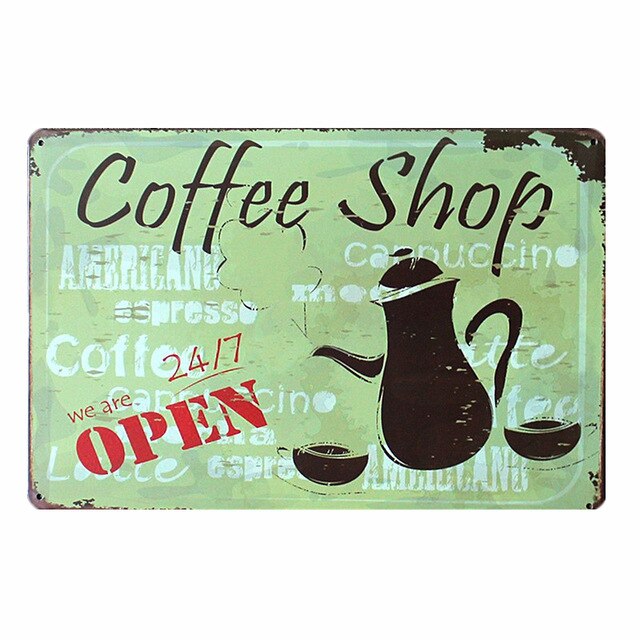 Holde roen drikke kaffe kafé butikk kjøkkeninnredning vintage blikkskilt shabby kunst hengende jernmalerier metallplaketter plateplakater: 15