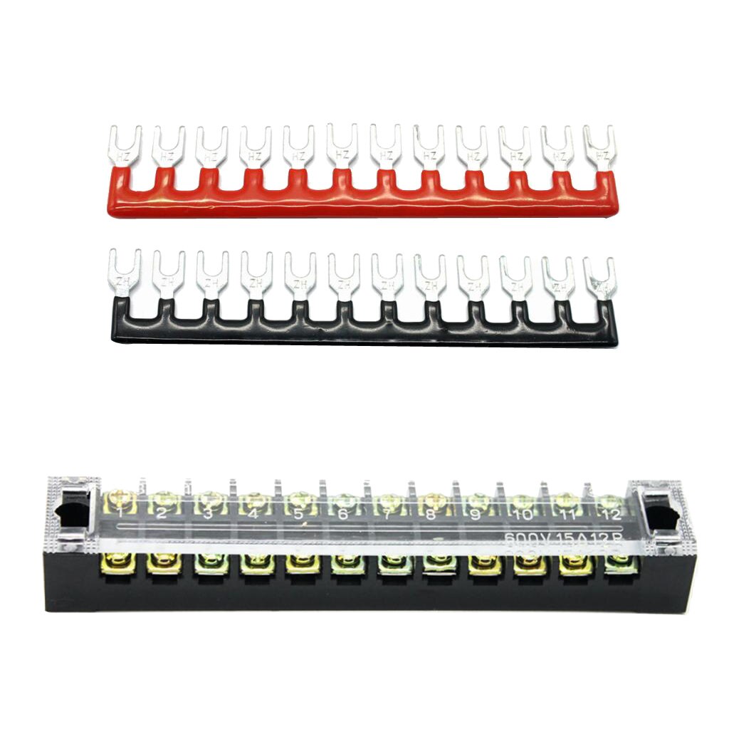 Dual Row 12Positions Screw Barrier Terminal Blocks Strip Connector 600V 15A