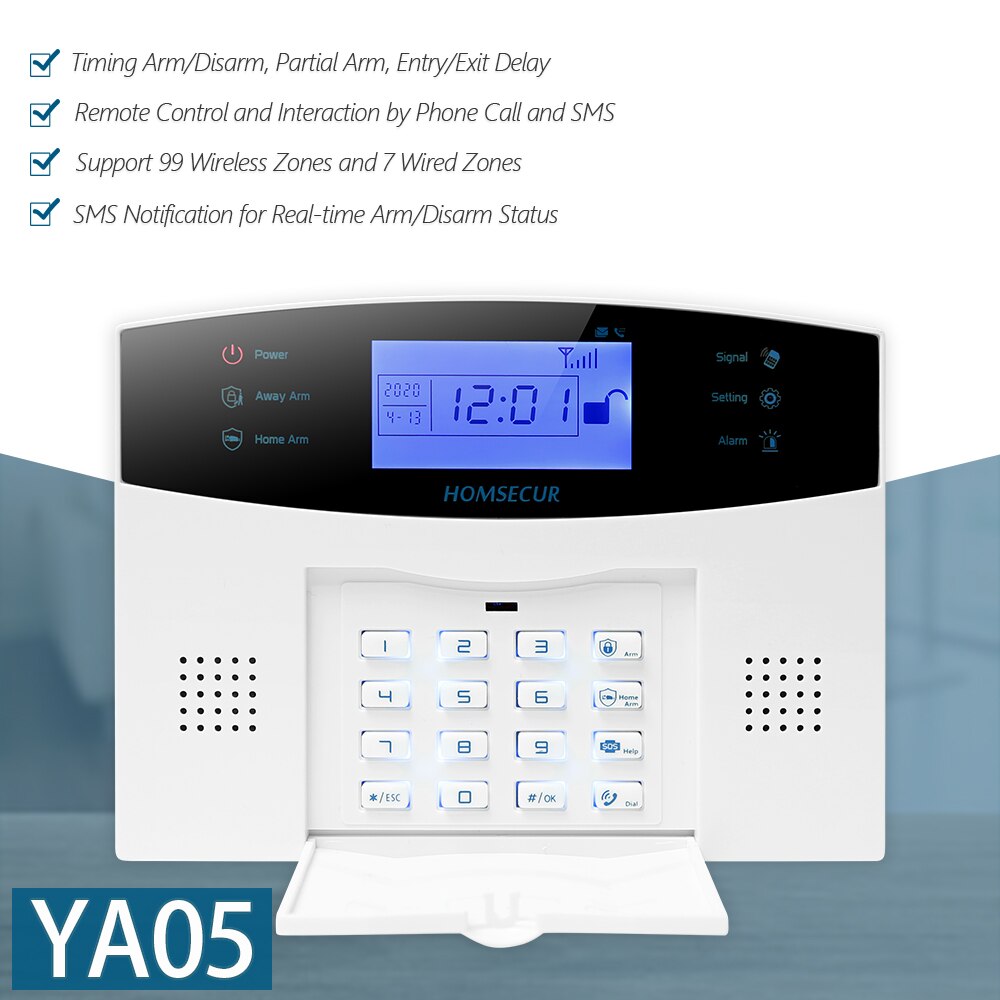 HOMSECUR DIY GSM Alarm System for Home Security(Alarm Panel YA05,PIR Sensor,Door Sensor,Flash Strobe Siren etc.Optional)