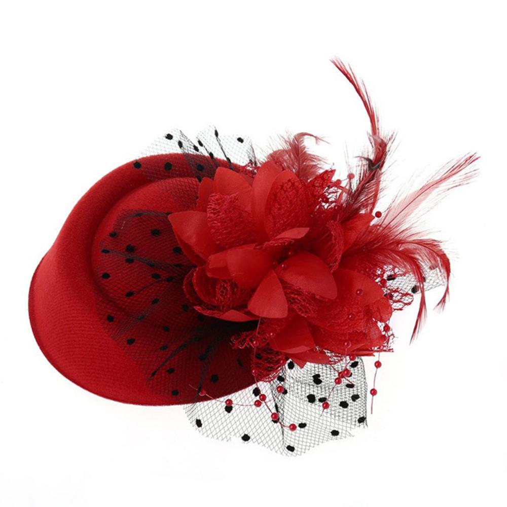 Fascinator Blume Netzmütze Feder Mesh Netz Schleier Tea Party Derby Hut mit Clip und Haarband für Frauen