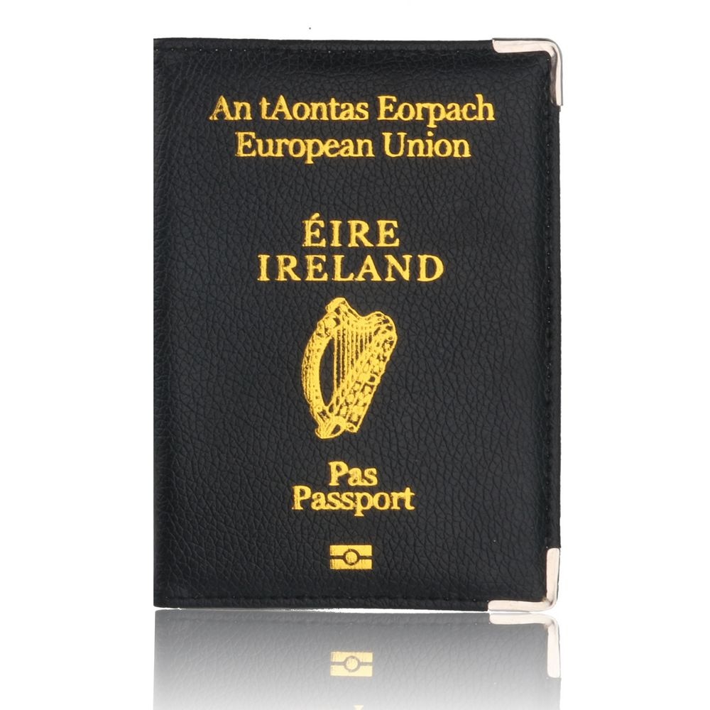 TRASSORY Litchi Pattern European Union Ireland Leather Passport Cover Women Holder with Copper Angle