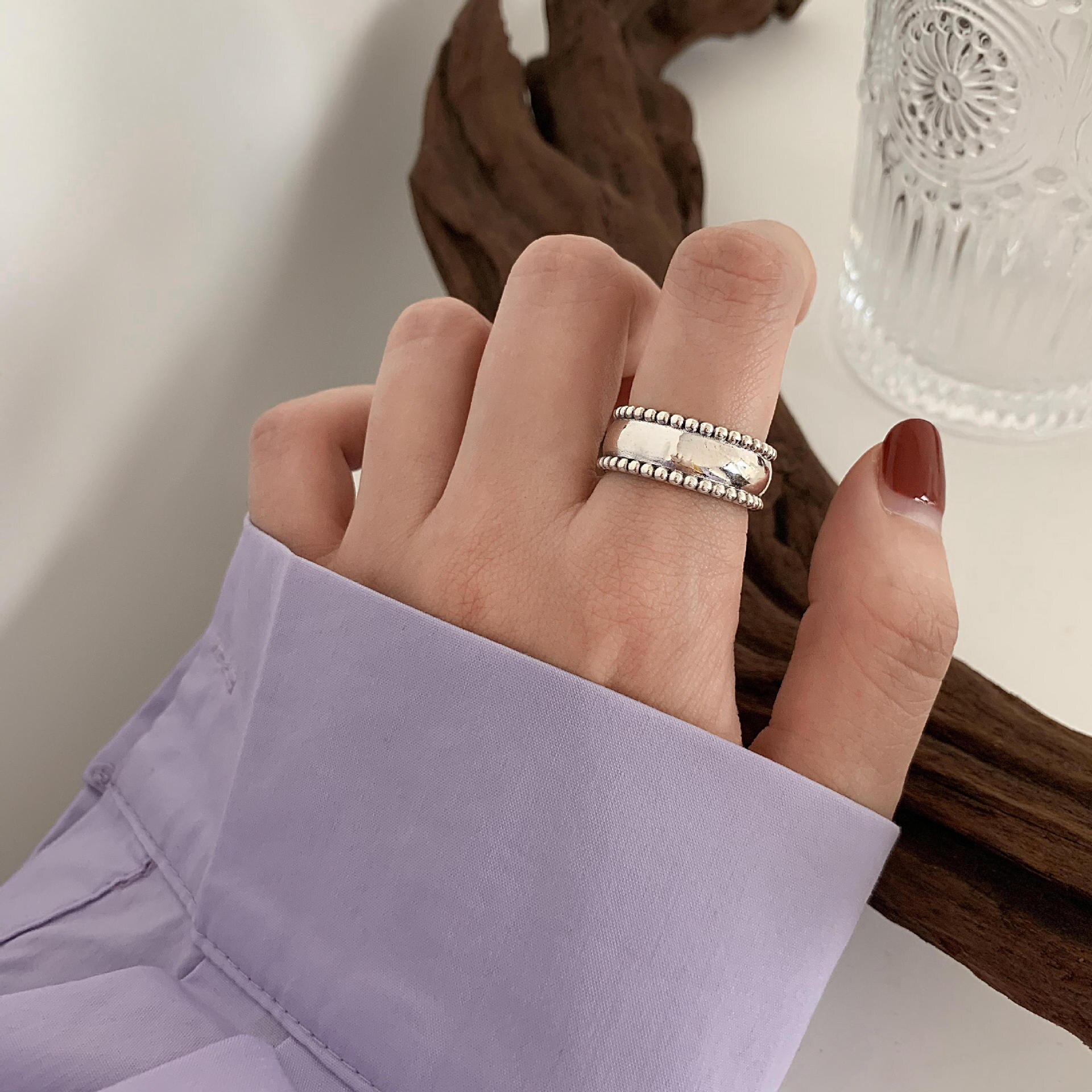 ANENJERY 925 Sterling Silver Combination Rings for Men Women Retro Personality Niche Chain Rings Party Jewelry: S-R1065