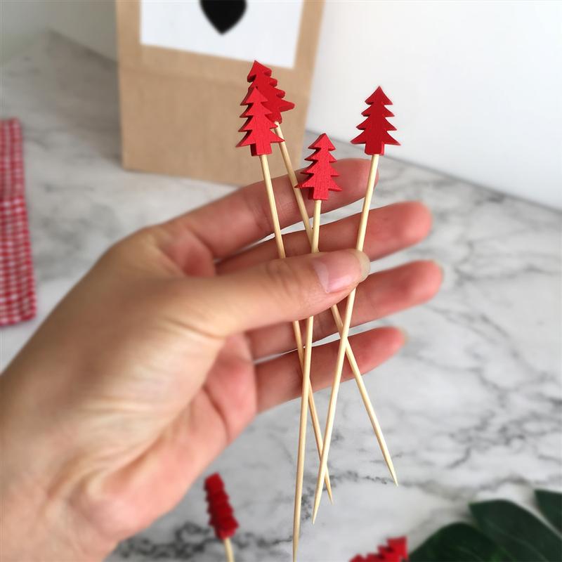 100/200PCS Bamboo Cocktail Picks Disposable Fruit Cake Sticks Christmas Tree Shape Toothpicks for Appetizer Party Bar