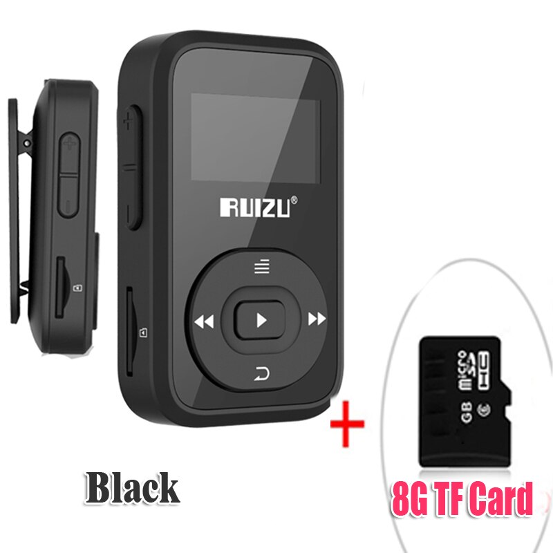 Nuovo arrivo originale RUIZU X26 Sport Bluetooth lettore MP3 8gb Clip Mini con supporto schermo FM, registrazione, E-Book, orologio, contapassi: BlackWith8GBTFcard