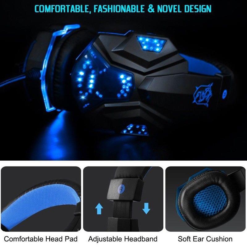 EastVita PC780 Gaming Headset Headphone Wired Gamer Headphone Stereo Sound Headsets with Mic LED light for Computer PC Gamer