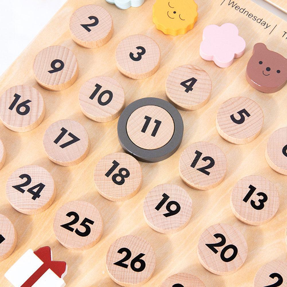 Calendario de pared de madera para niños, calendario con fecha, tiempo, aprendizaje activo, familia, juguetes para niños, Escuela en casa, E4q0