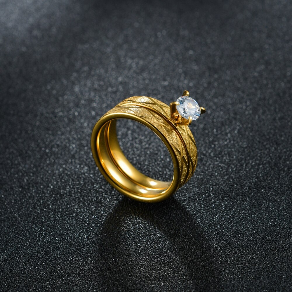 6Mm Roestvrij Staal Paar Ringen Nooit Vervagen Goud Kleur Crystal Wedding Ring Voor Vrouwen Mannen Minnaar Femme Sieraden