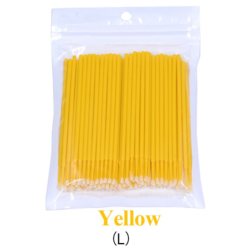 Kekelala 100Pcs/Fles Wimper Extension Wattenstaafjes Lash Lift Lijm Remover Applicators Microblade Make Micro Borstels Tool: 100pcs Yellow