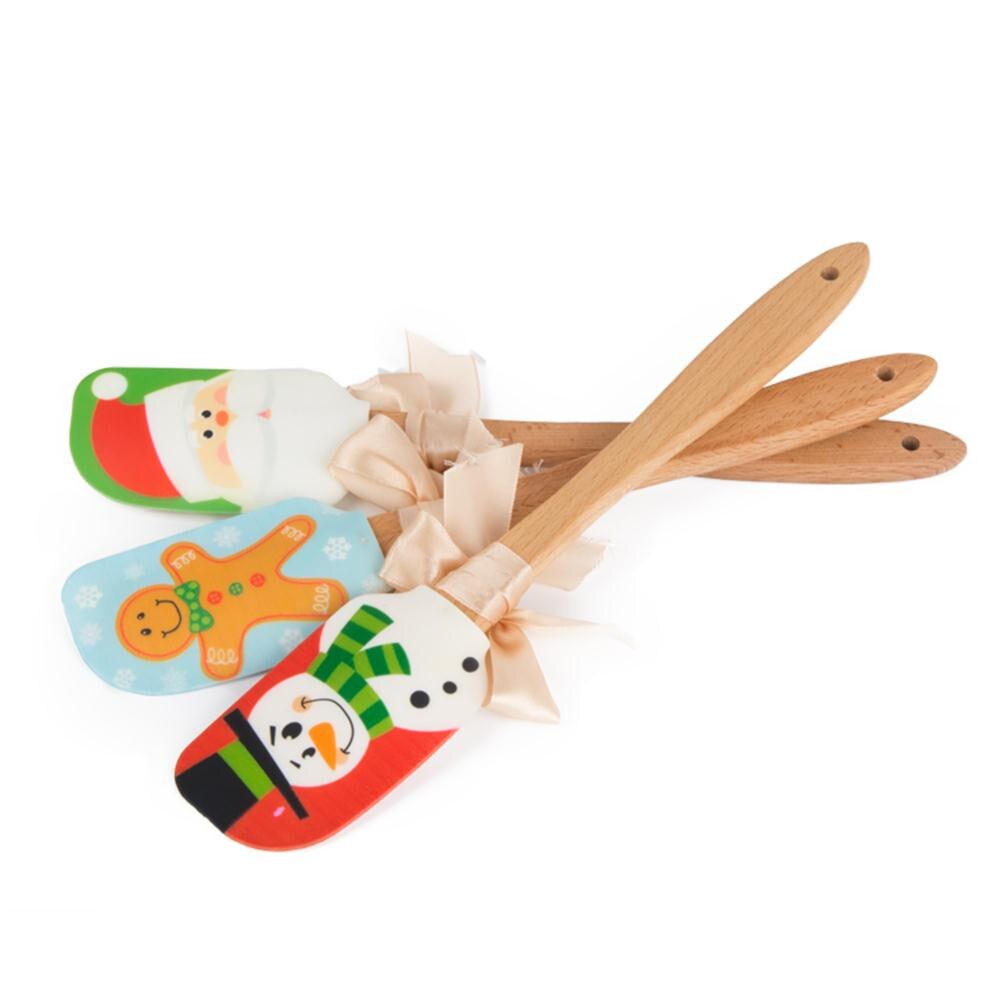 Kerst Spatel Houten Handvat Siliconen Schraper Keuken Bakken Tools Jaar Keuken Gereedschap Houten Siliconen L * 5