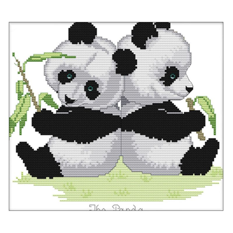 Panda Twins DIY Handmade Needlework Counted 14CT Printed Cross Stitch Embroidery Kit Set Home Decoration